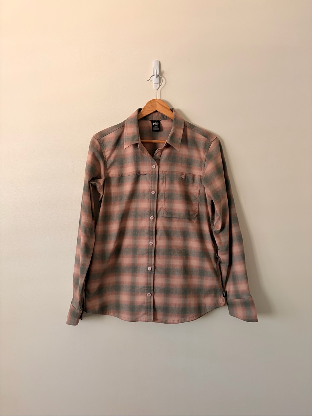 REI Plaid Button-Down Shirt in Green & Pink